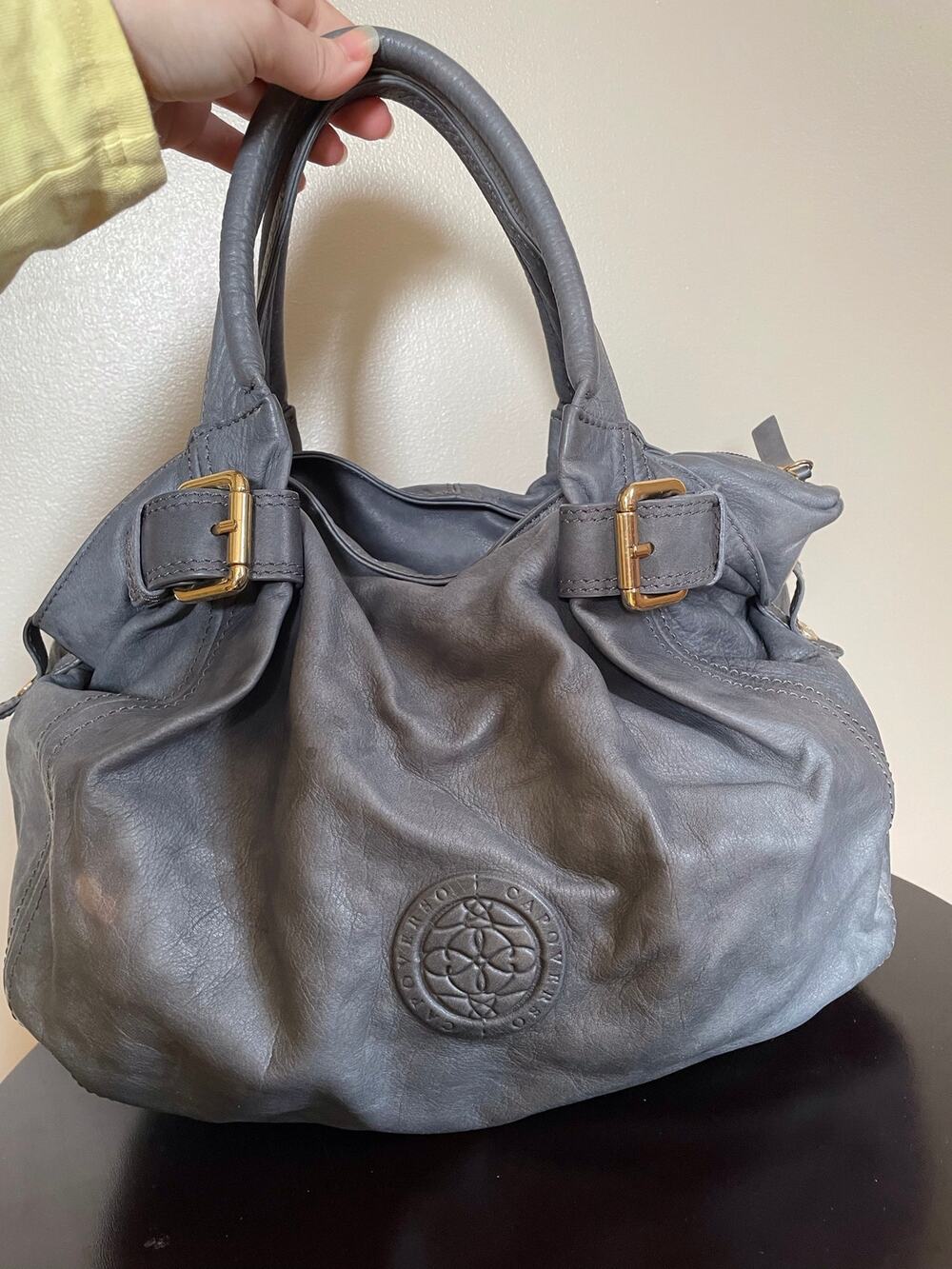 Capoverso Genuine Leather Gray Purse Made In Italy Y2K Boho Luxe Slouchy Hobo
